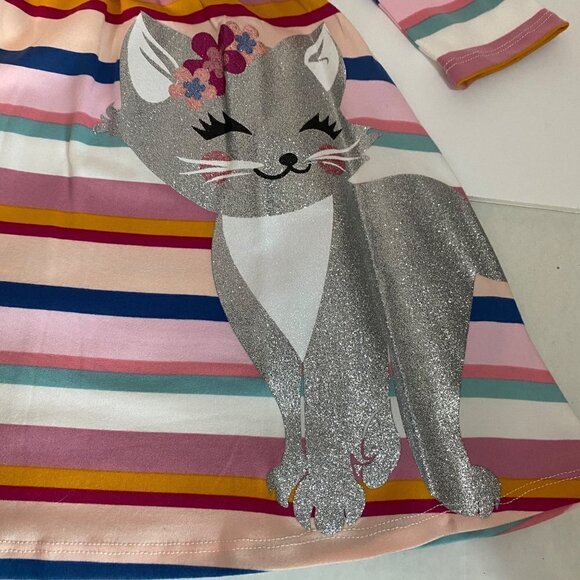 Pinky Los Angeles Berry Multi Striped Girls’ Dress with Glitter Cat Size 4 - Picture 4 of 7